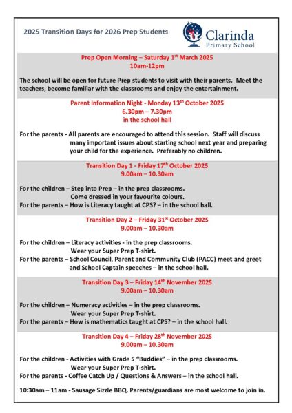 Prep 2026 Transition Dates In 2025 Clarinda Primary School Prep 2026 Transition Dates In 2025 Pdf 424x600 